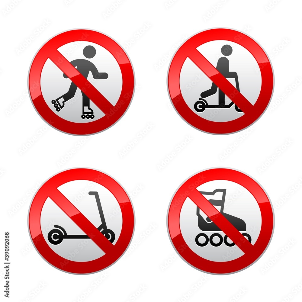 Set prohibited signs - scooter, Inline skates Set prohibited signs - scooter, Inline skates