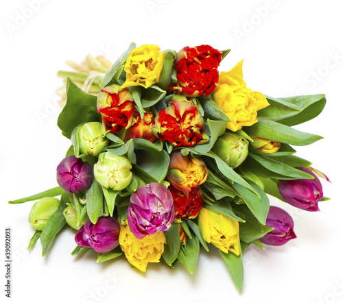 beautiful bouquet of fresh and colorful tulips