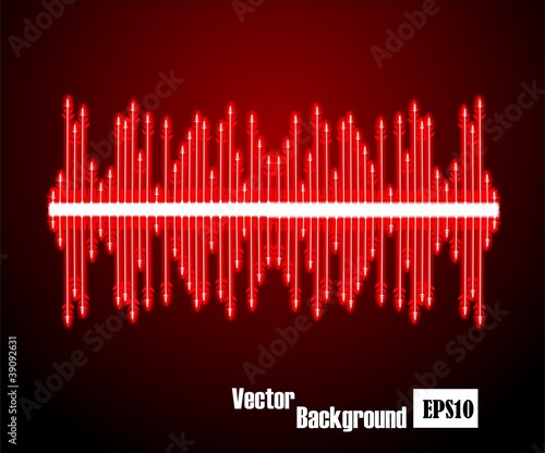 Musical background from waves of red color