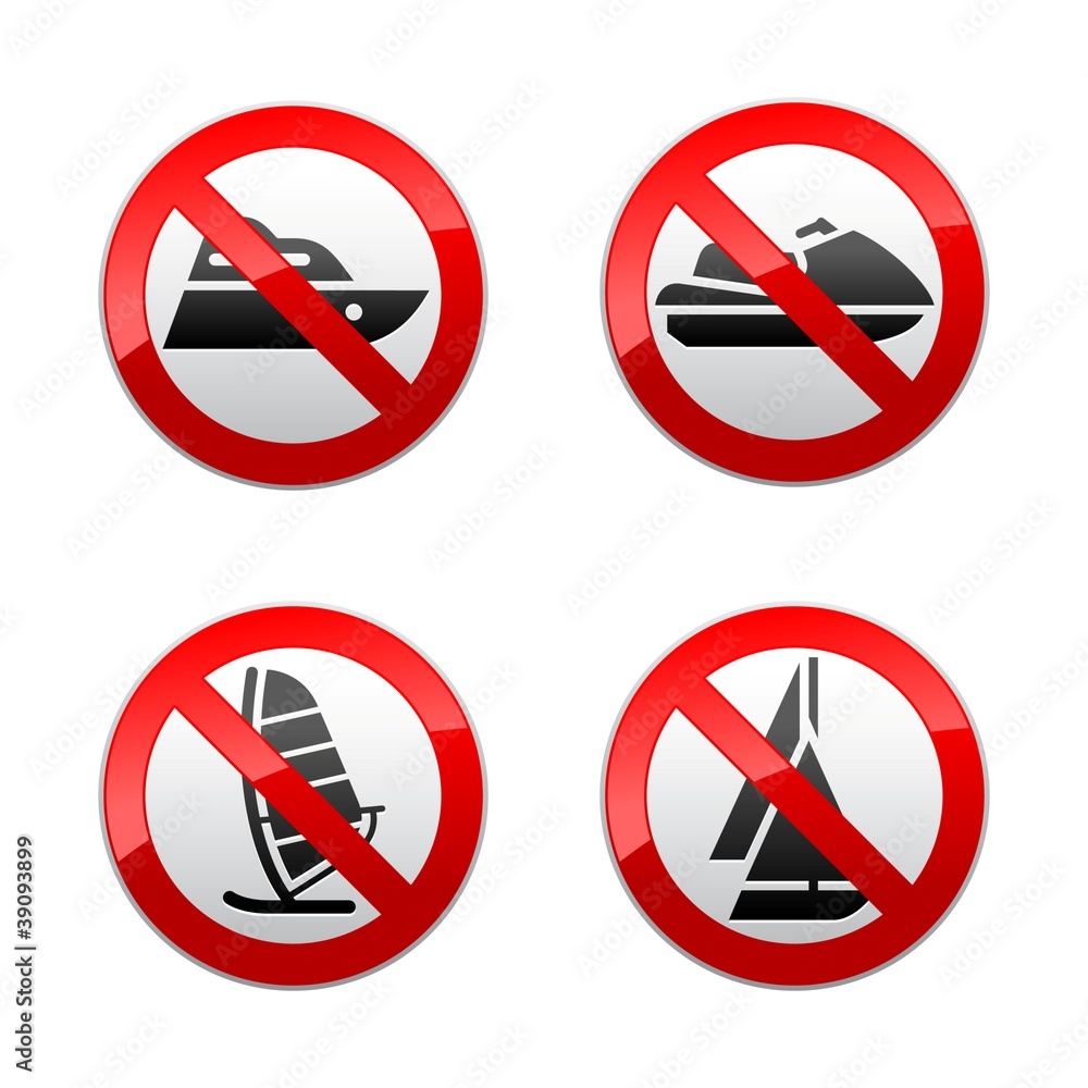 Set prohibited signs - water sports Set prohibited signs - water sports