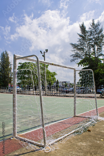 Net soccer goal football in sunny day outdoors