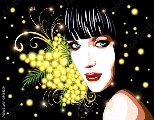 Ragazza con Mimosa-Festa della Donna-Girl with Mimosa-Vector