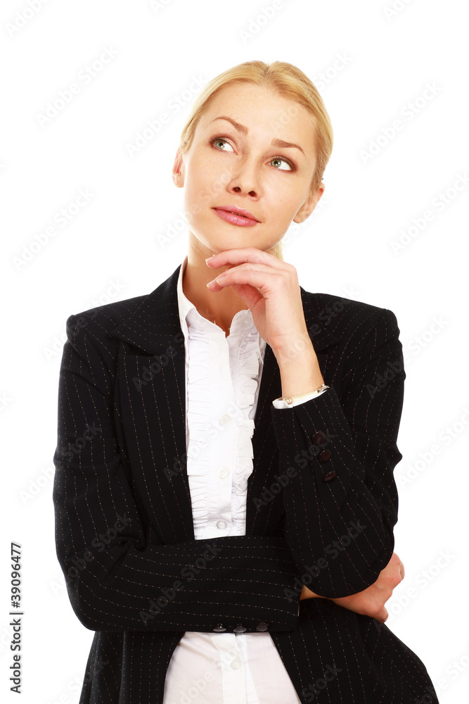A thinking woman , isolated on white background A thinking woman , isolated on white background