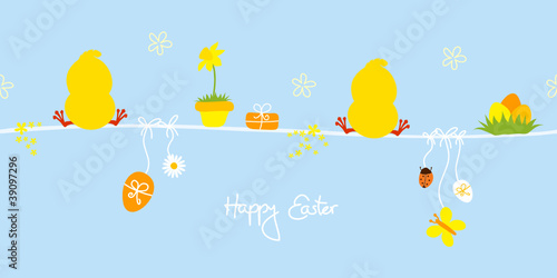 2 Sitting Chicks & Symbols Blue