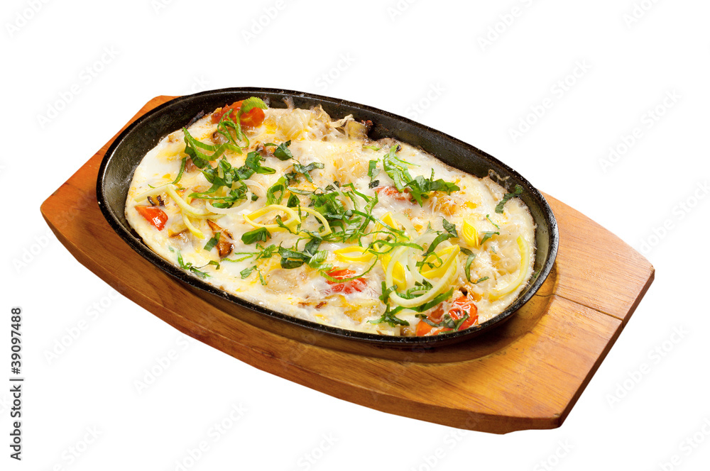 Fried eggs with vegetables and spring onions Fried eggs with vegetables and spring onions