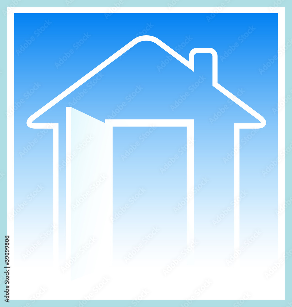 blue modern house silhouette with open door blue modern house silhouette with open door