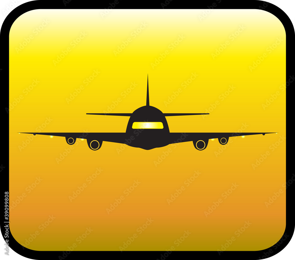 yellow glossy icon with plane silhouette yellow glossy icon with plane silhouette