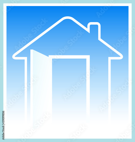 blue modern house silhouette with open door