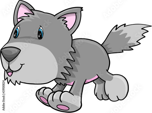 Cute Gray Wolf Puppy Dog Vector Illustration Art