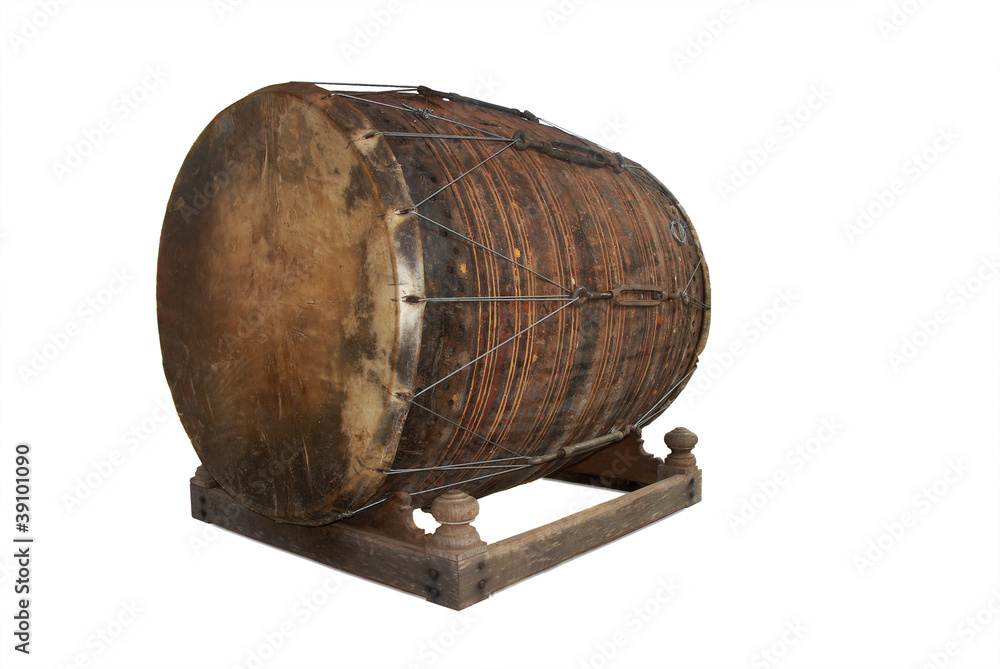 Old ritual drum. Isolated on white background