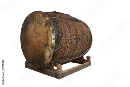 Old ritual drum. Isolated on white background