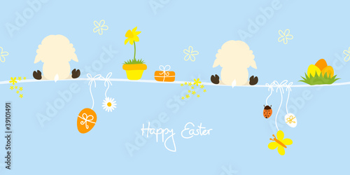 2 Sitting Lambs & Symbols Blue