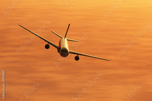 Airplane in the sunset 3D render