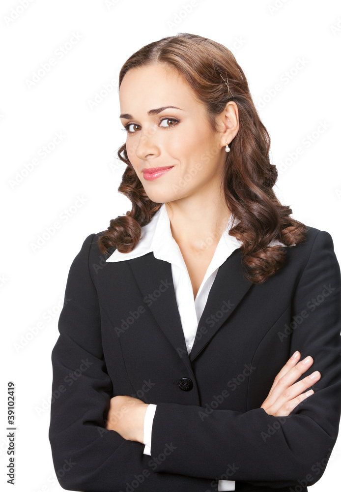 Happy smiling business woman, over white Happy smiling business woman, over white