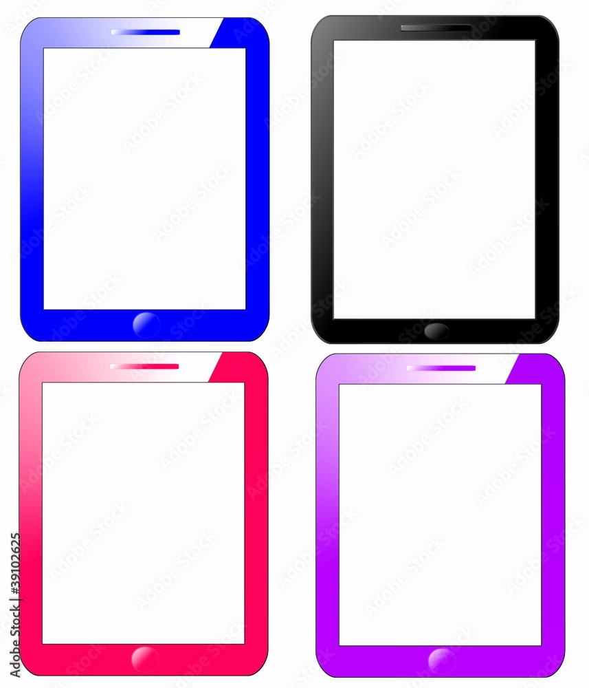 set colorful blank tablet pc isolated on white background set colorful blank tablet pc isolated on white background
