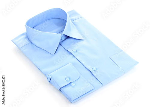 New blue man's shirt isolated on white