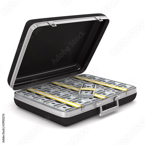 Case with money on white ba...