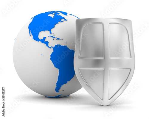 globe and shield on white b...