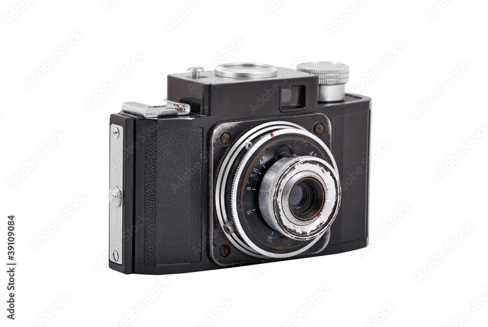 Old vintage camera, isolated on white background