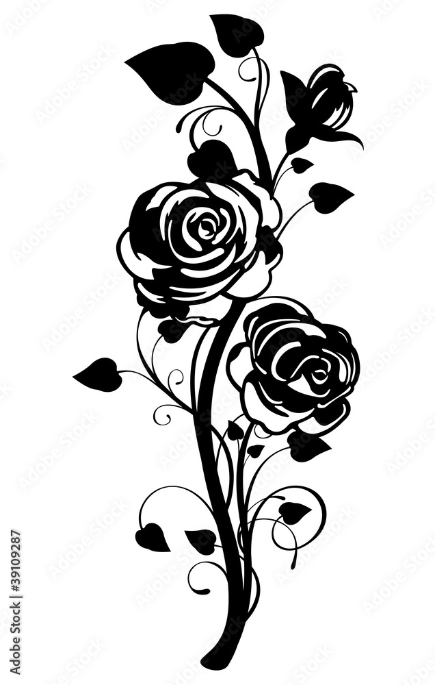 Black and White Rose Ornament Stock-Vektorgrafik | Adobe Stock