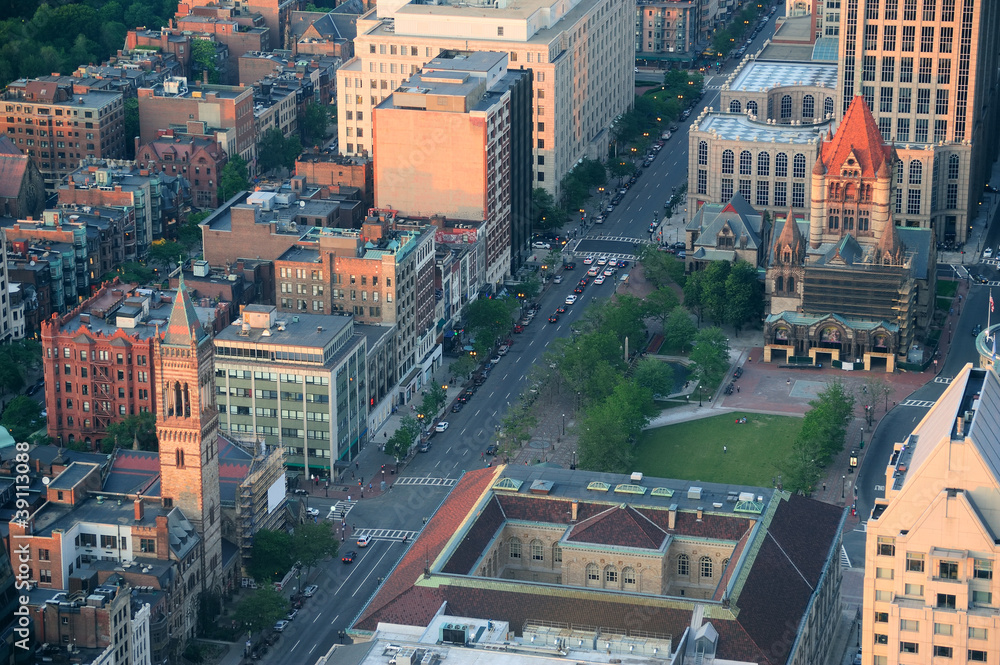 Boston street aerial view