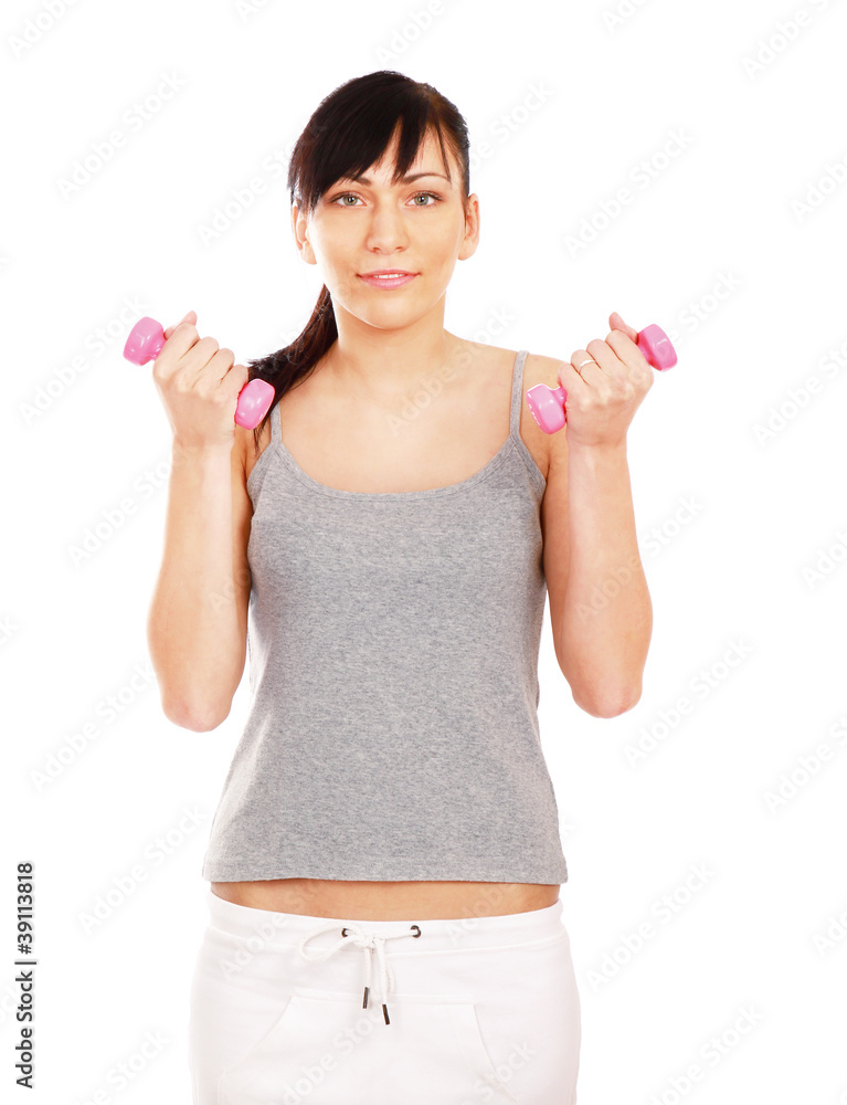 A young girl training, isolated on white background A young girl training, isolated on white background
