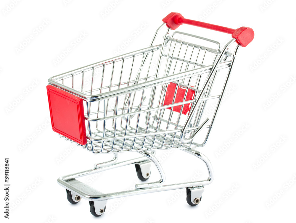 Shopping cart with red handle