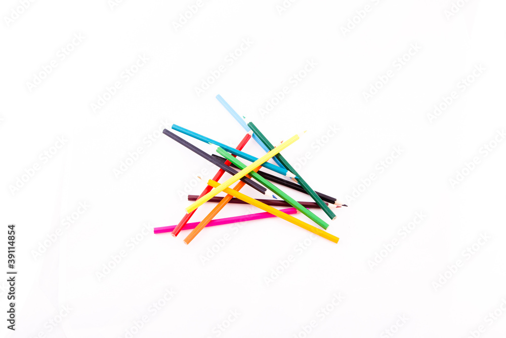 Color pencils on white isolated background