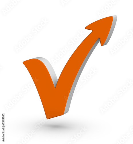 orange check mark with arrow