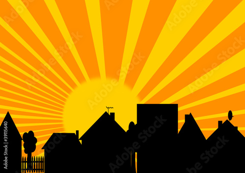 The silhouette of the sunset in the background