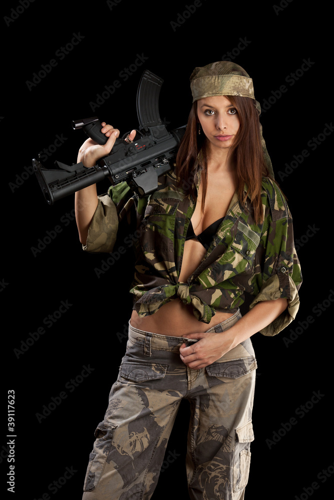 Beautiful woman holding weapon Beautiful woman holding weapon