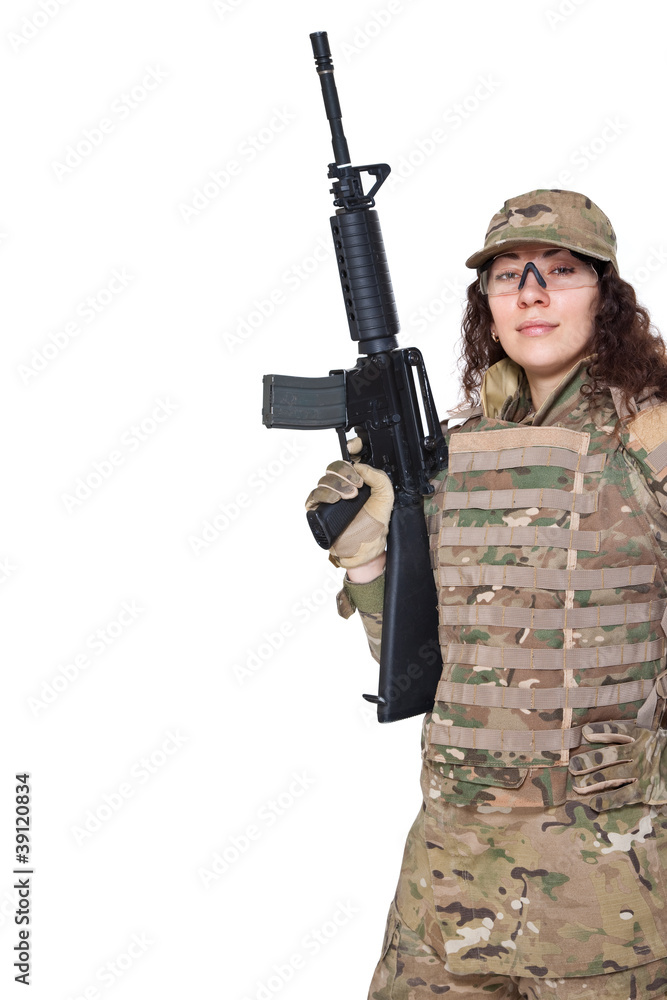 Beautiful army girl with rifle