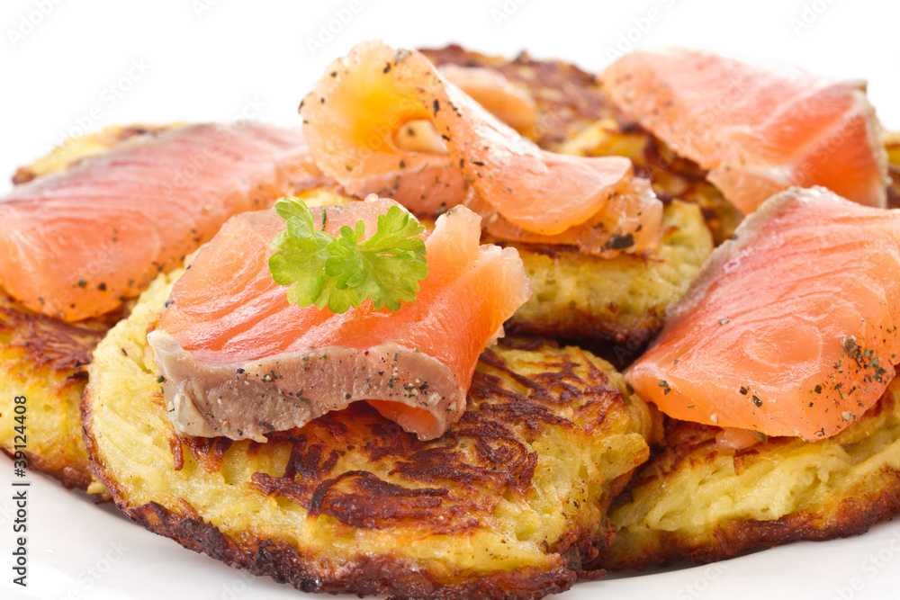 fried potato pancakes with salted salmon fried potato pancakes with salted salmon