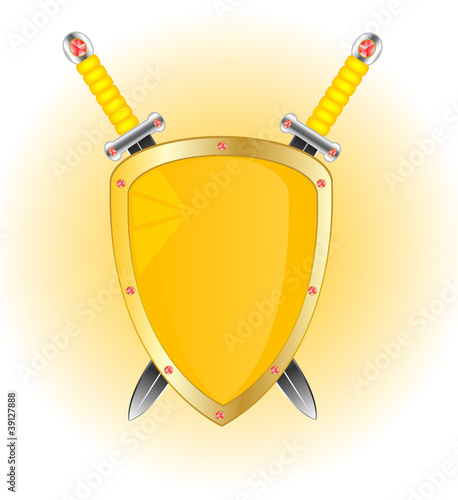 Gold shield and weapon
