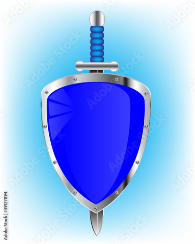 Shield and weapon on turn blue background