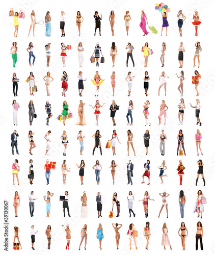 A large collage of women standing in different poses