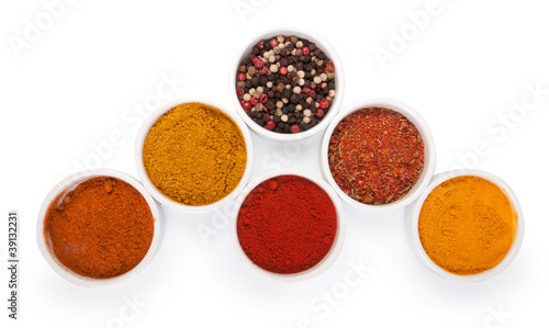 Spices in porcelain plates