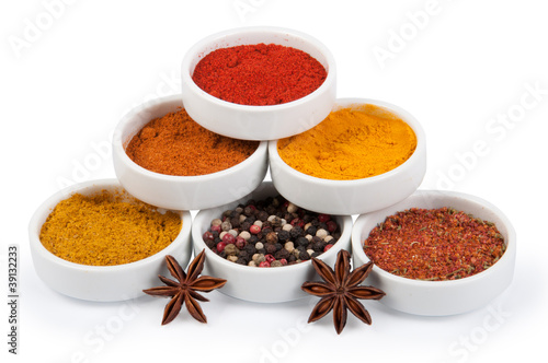 Spices in porcelain plates