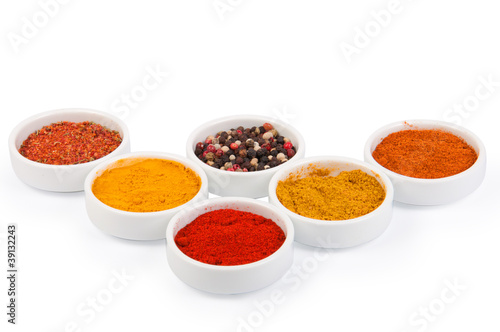 Spices in porcelain plates