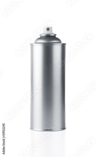 Blank aluminum spray paint can over white background