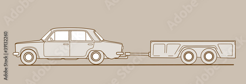 car with trailor on brown  background photo