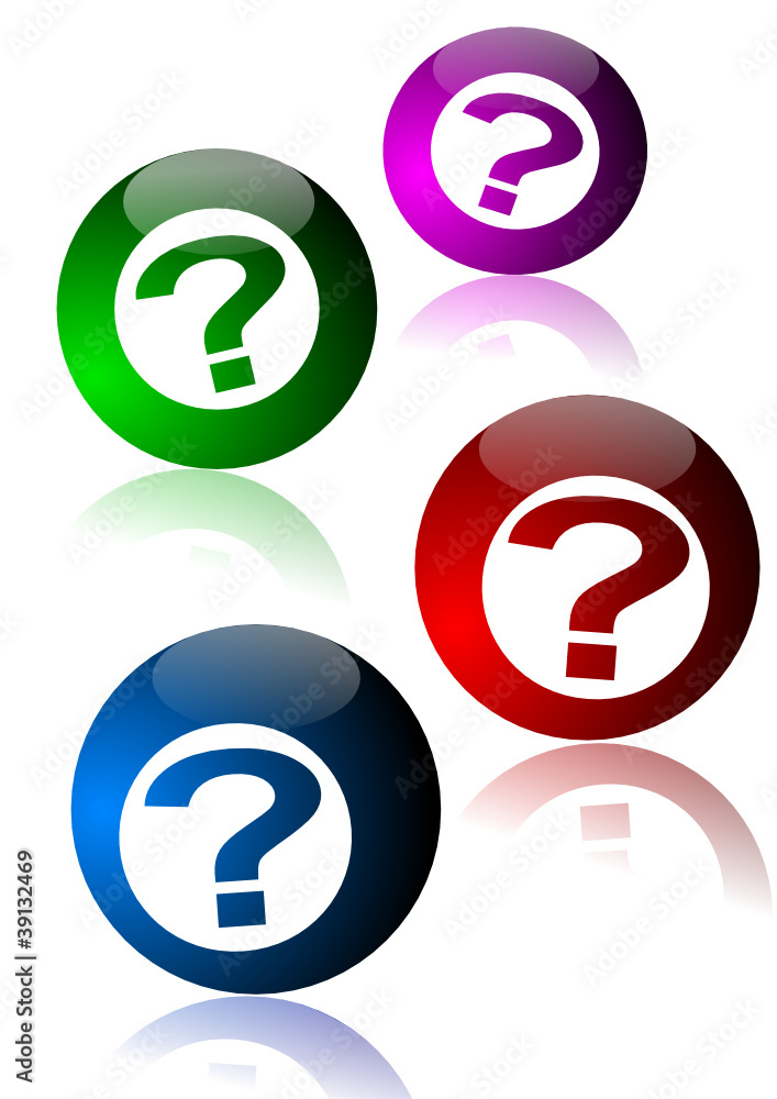 Colored billiard balls with question marks - Illustration Colored billiard balls with question marks - Illustration