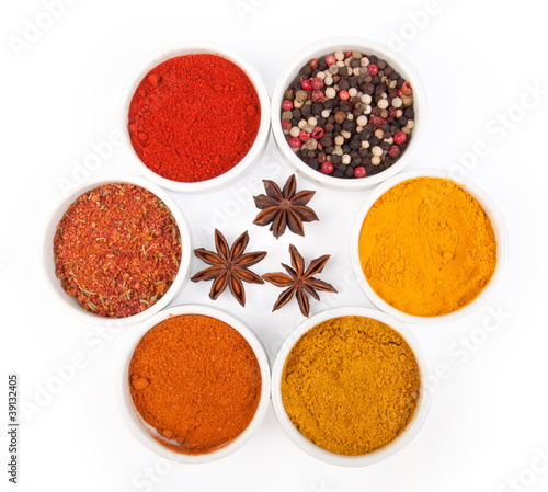 Spices in porcelain plates