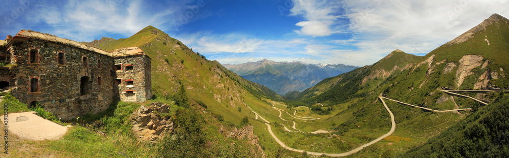 Panoramic view on valley in Alps. Panoramic view on valley in Alps.