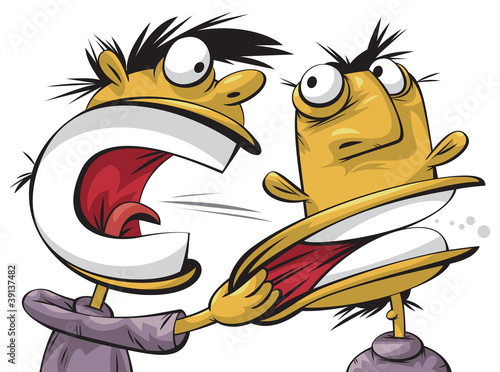 Angry arrogant man is shouting at another calm man