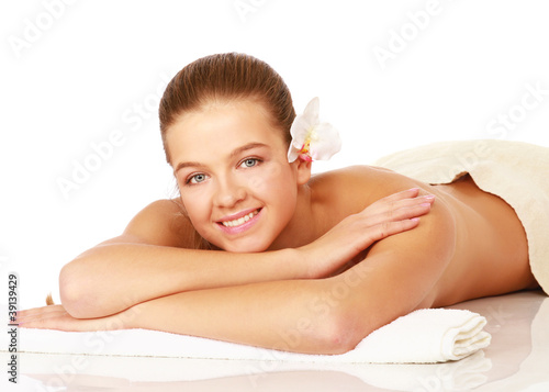 Attractive woman getting spa treatment