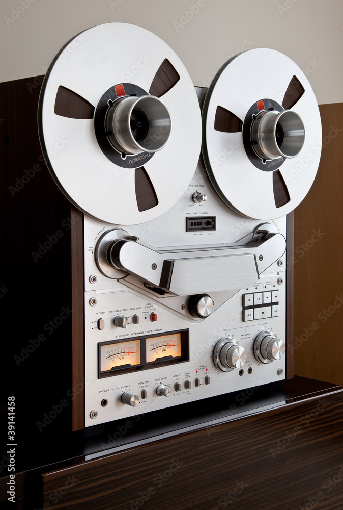 Analog Stereo Open Reel Tape Deck Recorder Stock Photo