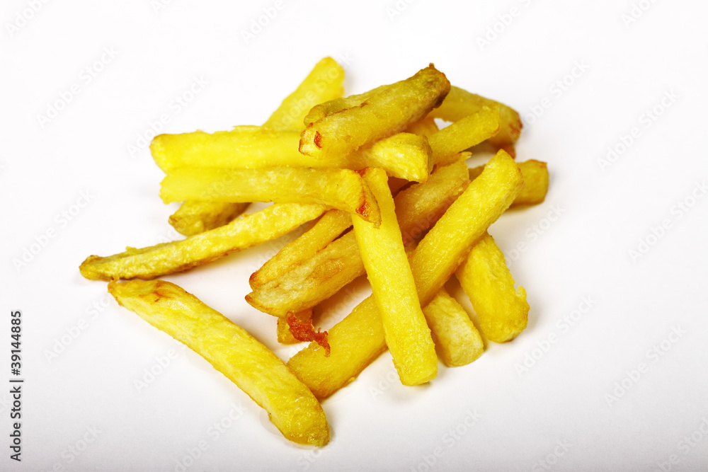 Fried potato on a white background with shades Fried potato on a white background with shades