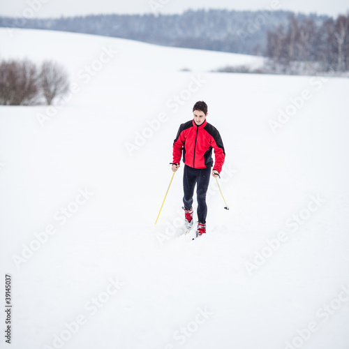 Cross-country skiing: young man cross-country