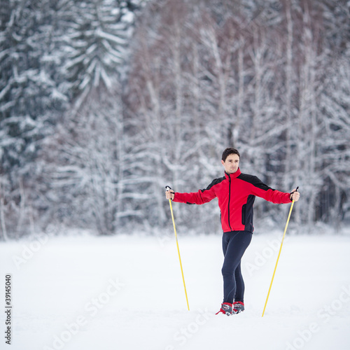 Cross-country skiing: young man cross-country skiing